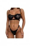 Ensemble de lingerie sexy en maille pour femme - Taille haute - Soutien-gorge et culotte - 2 pièces - Grande taille ouverte, 
