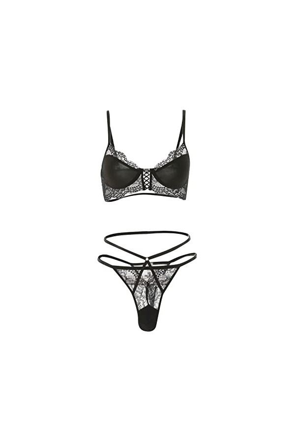 Soutien-gorge sexy en dentelle pour femme - Culotte creuse en dentelle - Ensemble deux pièces - Jupe courte sexy pour femme, 