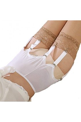 Alacki Porte-jarretelles vintage pour femme avec 6 sangles en métal à clip pour bas de cuisse S ~ 2XL , blanc, XX-Large