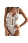 Luckywaqng Sexy Femmes Broderie Col en Dentelle Corps Costumes Pyjamas Soutien-gorge sans Fil Sous-vêtements Sexy pour Sous-v