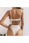 Luckywaqng Sexy Femmes Broderie Col en Dentelle Corps Costumes Pyjamas Soutien-gorge sans Fil Sous-vêtements Sexy pour Sous-v