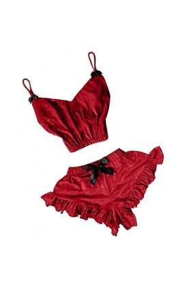Lingerie Femme Sexy Ensemble Homme Sexy Hot y27k V-Neck Femmes taché Ensemble Bowknot Sexy Shorts Camisole Velvet Pyjama Ling
