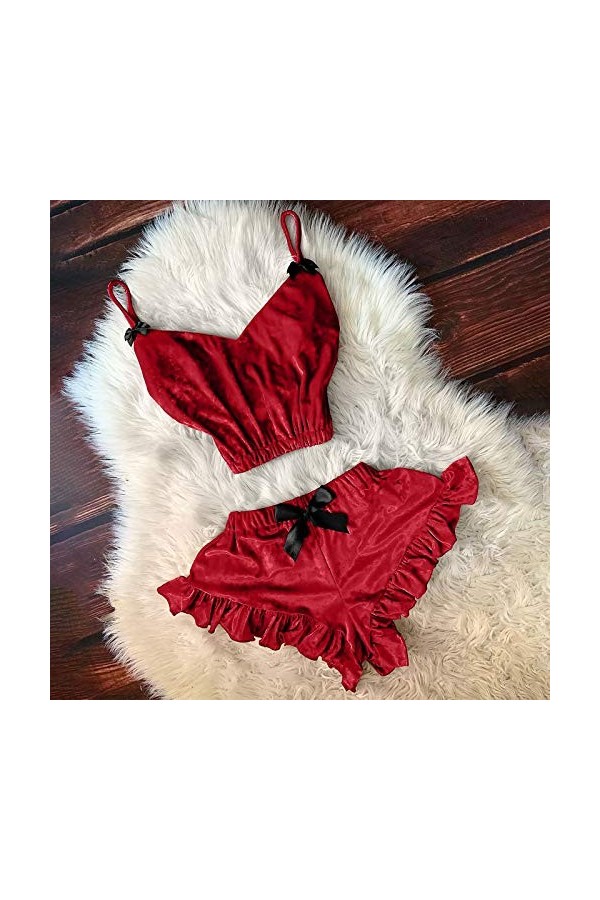 Lingerie Femme Sexy Ensemble Homme Sexy Hot y27k V-Neck Femmes taché Ensemble Bowknot Sexy Shorts Camisole Velvet Pyjama Ling