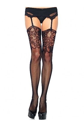 Leg Avenue Bas"Résille Jacquard" Noir Taille Unique