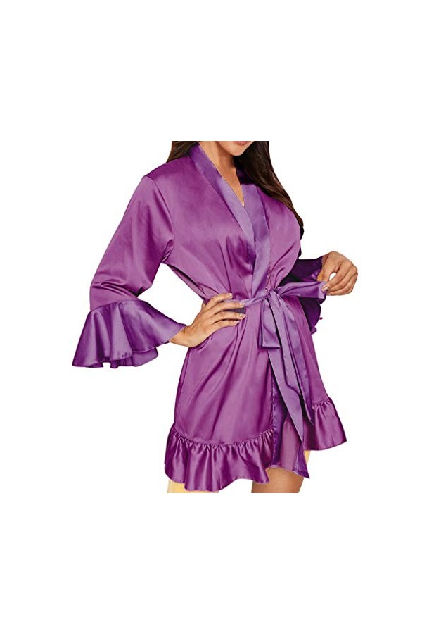 liaddkv Pyjama sexy en dentelle pour femme, lilas, XXL