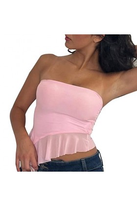 Eauptffy Dos Nu Femme Blanc Dames Printemps Et Été Couleur Unie Sexy Poitrine Effacement Irrégulière Épissage Maille Dos Haut