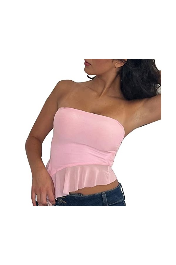 Eauptffy Dos Nu Femme Blanc Dames Printemps Et Été Couleur Unie Sexy Poitrine Effacement Irrégulière Épissage Maille Dos Haut