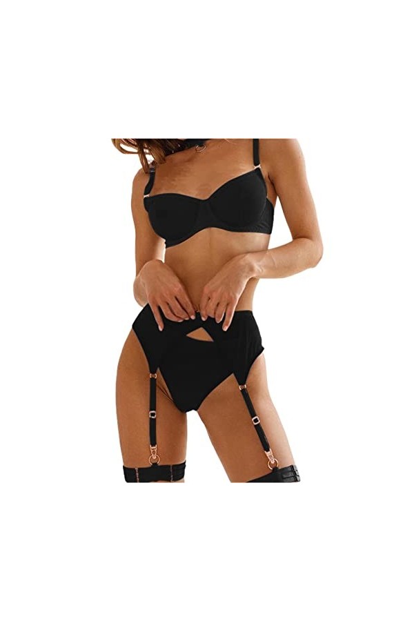 Générique Body RéSille Bodystocking Plus sans Entrejambe Ensemble de Soutien-Gorge en Tulle de Lingerie Sexy pour Femmes Coll