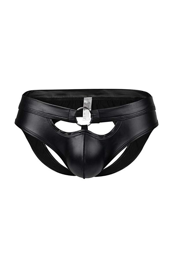 Lingerie Homme Sexy Ensemble Ouvert Creux à la Mode Cuir laqué sous-vêtements pour Hommes sous-vêtements Anneaux sous-vêtemen