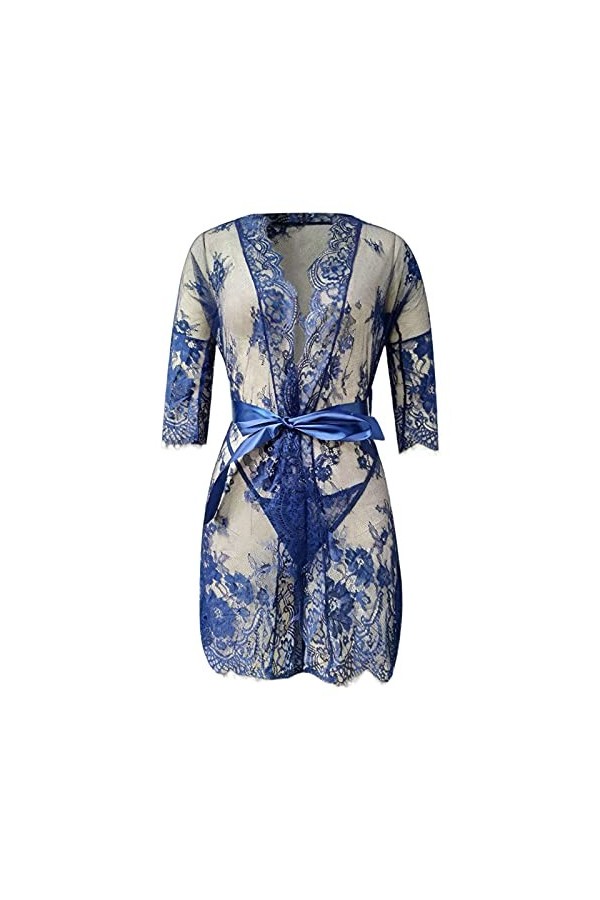 Sextoys Femmes Lingerie Sexy Deep V Teddy Vêtements de nuit avec culotte Couture Lingerie Navy, L 