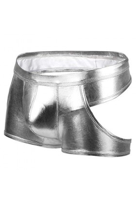 BIISDOST Hommes Sexy String Faux Cuir Lingerie Slips sous-vêtements Boxer Shorts Slips String Ensemble Satin Silver, S 