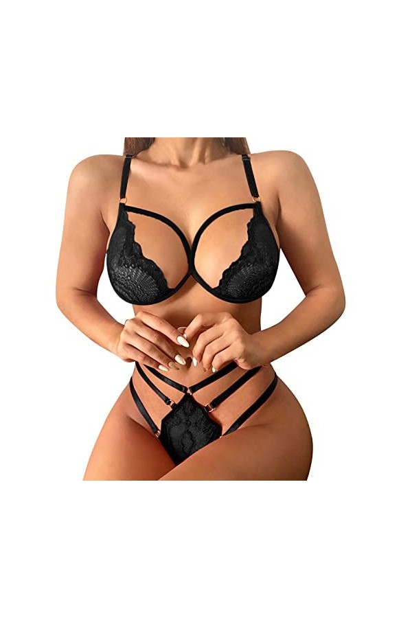 Lingerie Femme Sexy Ensemble Homme Sexy Hot y*2k Sexy Sheer Floral Lace Pyjamas Lingerie Set Haute Taille Sleepwear Soutien-G