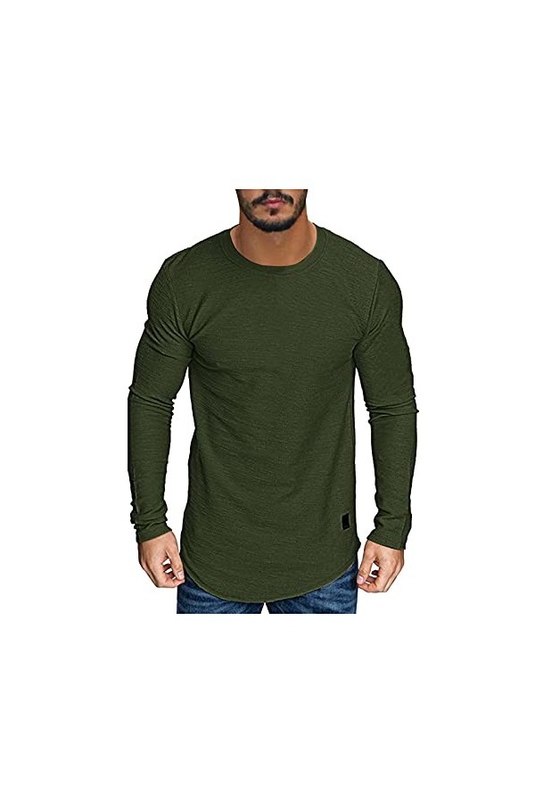 T-shirt fin à manches longues et col rond pour homme - Baselayer - Style rétro - Imprimé - Manches longues - Fonctionnel - Te
