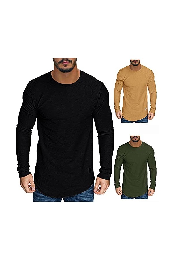 T-shirt fin à manches longues et col rond pour homme - Baselayer - Style rétro - Imprimé - Manches longues - Fonctionnel - Te
