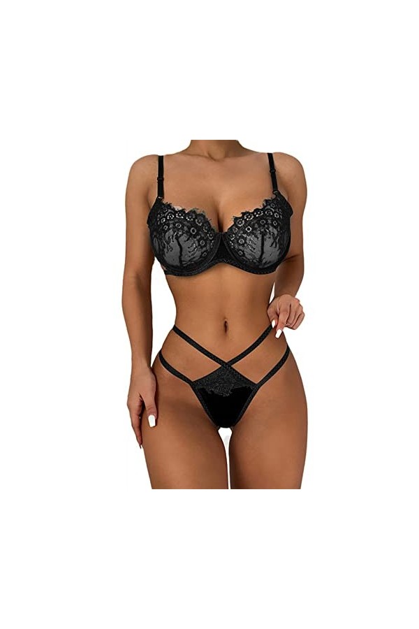 Lingerie Sexy Femme Sexy Taille Haute éVider pour Femmes Femme Sexy Chic Dentelle Soutien-Gorge Ensemble Deux PièCes Sexy Nig