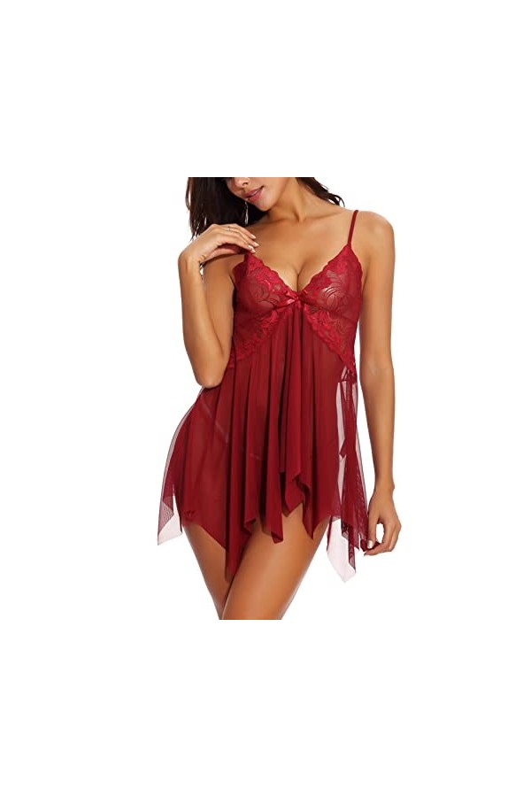 Lingerie Sexy, Femme Nuit Ensemble sous-Vêtements De Sexy À Bretelles Nuisette Body Érotique String Ouverte Zippé Latex Homme