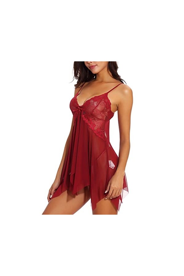 Lingerie Sexy, Femme Nuit Ensemble sous-Vêtements De Sexy À Bretelles Nuisette Body Érotique String Ouverte Zippé Latex Homme