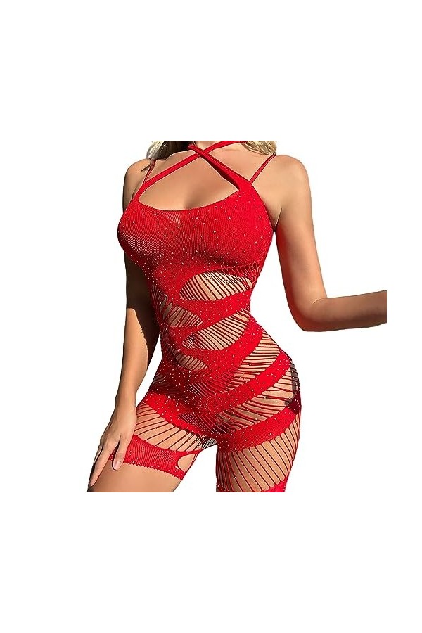 liaddkv Femmes Sexy Lingerie Creux Hot Drill Séduisant Tube Top Net Sous-vêtements Sexy Lingerie Homme, rouge, taille unique