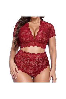 liaddkv Ensemble de lingerie sexy pour femme - Licol - Tour de cou - Soutien-gorge à lanières et culotte - 2 pièces - Rouge, 