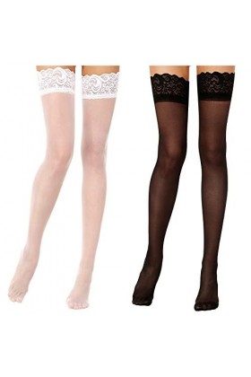 Lidogirl Bas de contention avec dentelle sur le dessus en silicone antidérapant, LR-Noir, taille unique