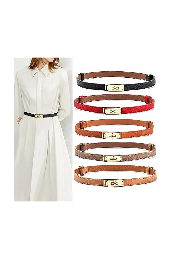 Ceinture élégante en cuir verni de haute qualité pour femme avec boucle de verrouillage ton or pour robe, Jeans, ceinture pul