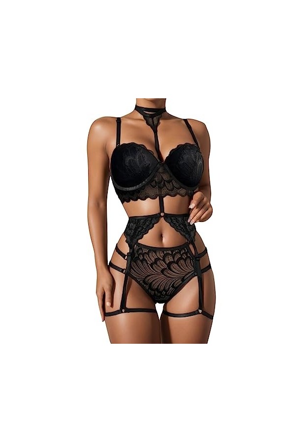 HERSIL Lingerie sexy pour femme - Taille haute - Lingerie sexy - Nuisette - Filet de pêche - String érotique - Corset sexy, N