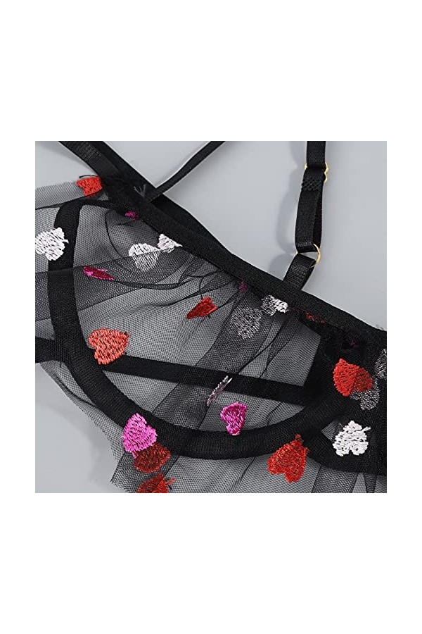 Générique Lingerie Sexy Femme Brodé G String avec jarretière Dress Up Outdoor Ladies Petit Trou Lingerie Black, XXXL 