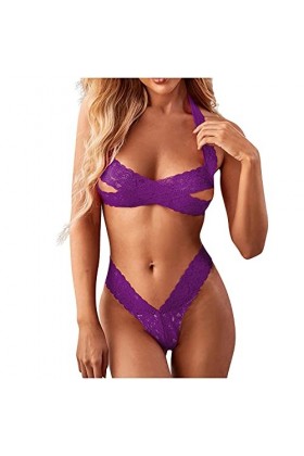 Briskorry Lingerie sexy en dentelle pour femme - Ensemble de lingerie avec bretelles - Deux pièces - Dos nu - Sexy - Perspect