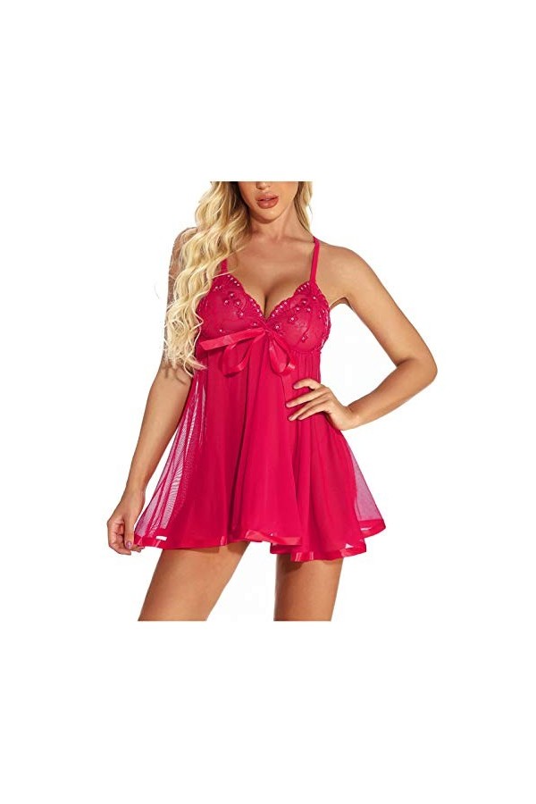 Générique Lingerie Sexy Femme Coquine Hot Transparentes Dentelle Nuit Nuisette Mini Robe Erotisme Harness Robe Col en V Sensu