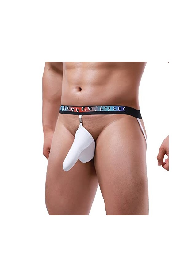 Knickers Ride Up Sous-vêtement sexy pour homme à carreaux, Blanc., M