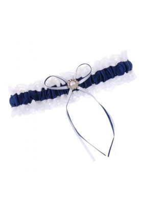 [Jarretière en satin pour femme] – Jarretière élégante en dentelle pour mariage, charme vintage DIY en bleu marine