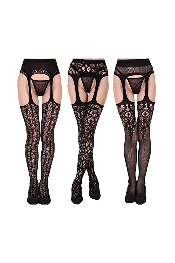 TMEOG Bas pour porte-jarretelles femme, Jarretières femme Collants et bas sexy femme Ceinture de Jarretière 3 pièces Modèle 