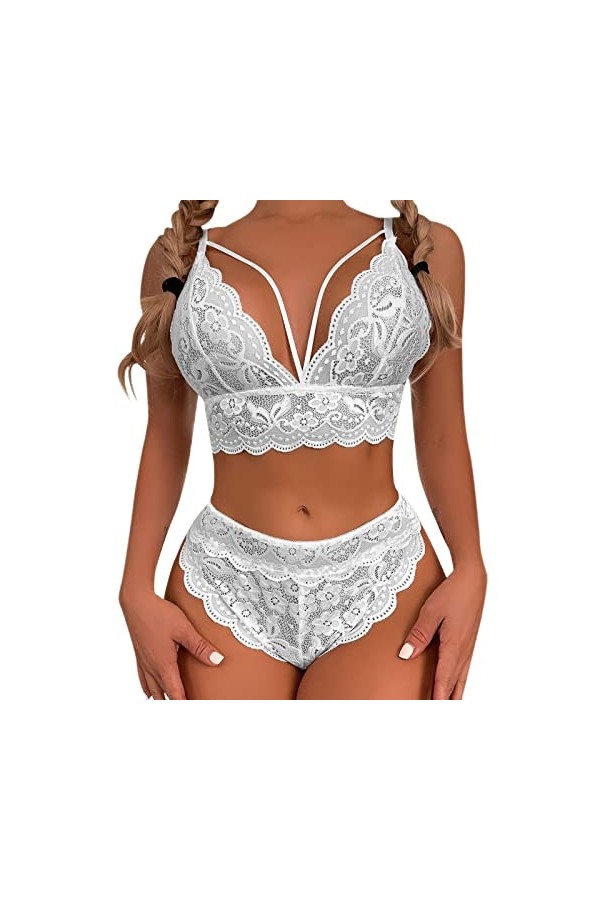 YWSTYllelty Sexy Lady Sheer Floral Lace Pyjama Lingerie Set Taille Haute Vêtements De Nuit Soutien-Gorge Et Culotte Deux Pièc