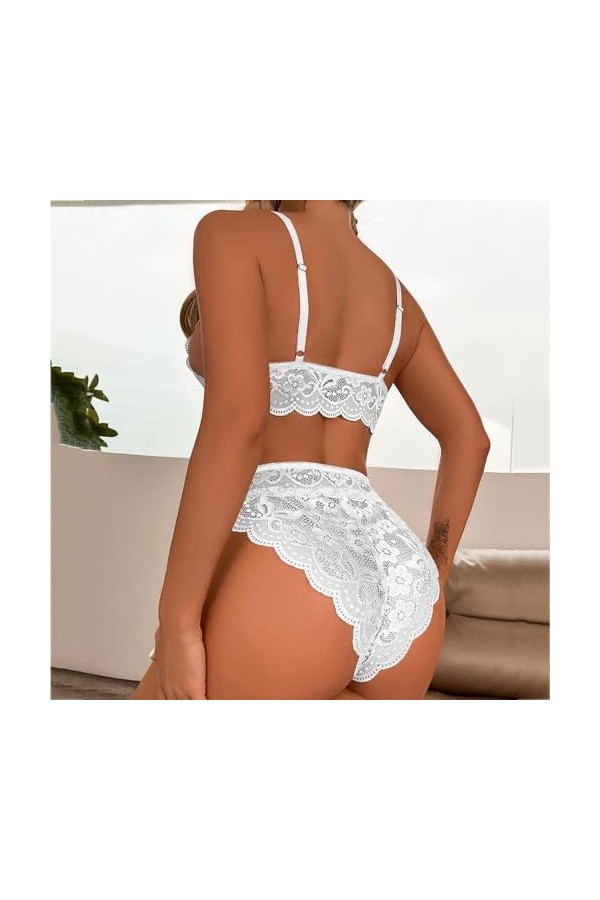 YWSTYllelty Sexy Lady Sheer Floral Lace Pyjama Lingerie Set Taille Haute Vêtements De Nuit Soutien-Gorge Et Culotte Deux Pièc