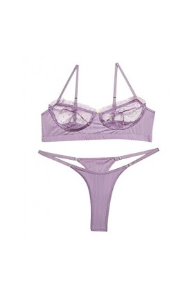 Blingko Ensemble De sous VêTements 2 Pieces Feminine Push Up,Ensemble de Lingerie Push Up Saint Valentin Col V Ensemble sous 