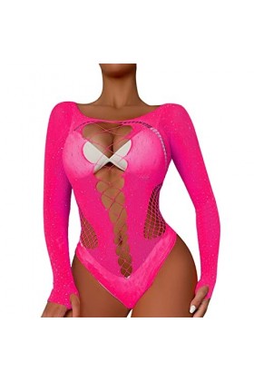 ADMAY 2023 New y25k Style Lingerie Dames Sexy brillant Lingerie à manches longues maille Transparent creux Sexy Lingerie culo