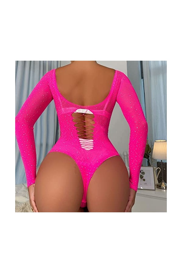 ADMAY 2023 New y25k Style Lingerie Dames Sexy brillant Lingerie à manches longues maille Transparent creux Sexy Lingerie culo