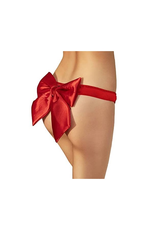 UOWEG T-Back Mignonne Sexy Lingerie Underpant Night Bowknot Plus Girl G-String Women Lingerie Sexy Simili Cuir Red, XL 