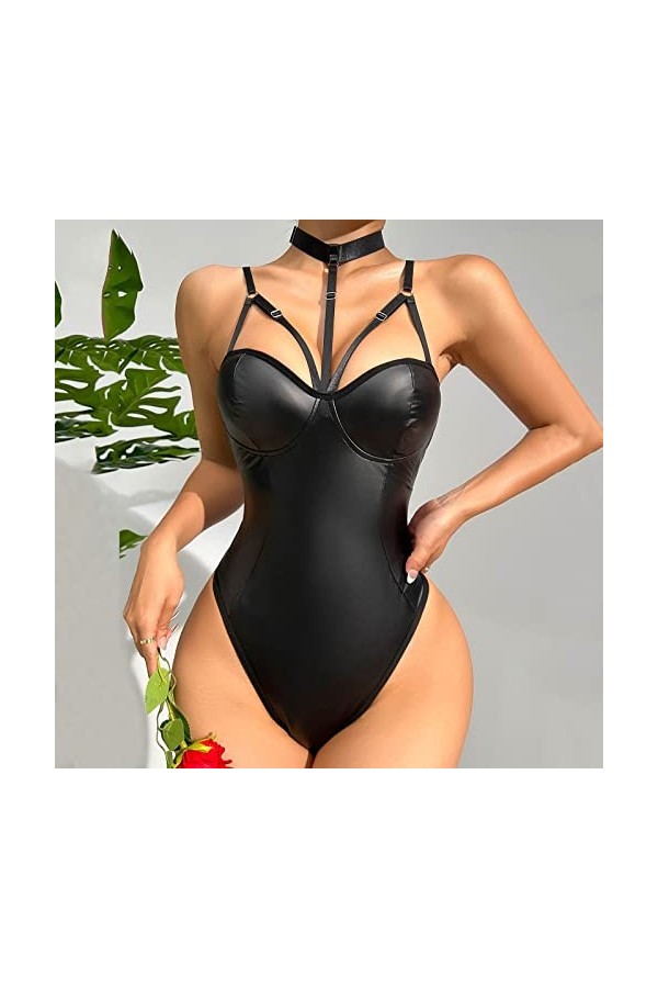 Femme Sexy Bodystocking Ouvert Entrejambe Bodysuit Lingerie pour femmes 1 PC cuir Teddy body Lingerie Sexy découpe épaules dé