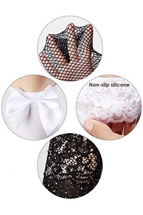 Chengu 4&nbsp;Paires&nbsp;Jarretelles en Dentelle Noire pour Femme Cuisse-Haut Bas Résille Collants&nbsp;Bas de Soie Style D, Noir et Blanc