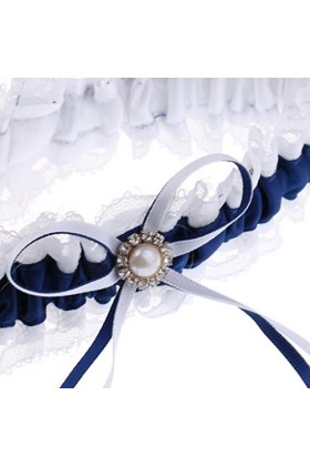 Gazechimp Jarretière pour Femme Mariage Cadeau Anniversaire Dentelle en Satin Vintage DIY - Bleu marin