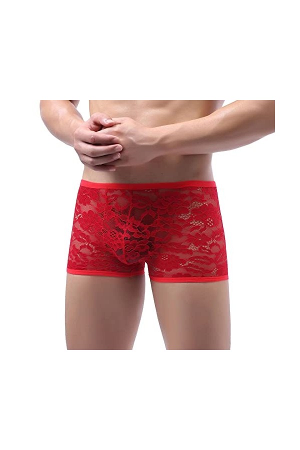 String Homme Sexy Hot Dentelle Slips Boxer Boxer en Dentelle tricotée Taille Basse Respirante Sexy de Couleur Unie pour Homme