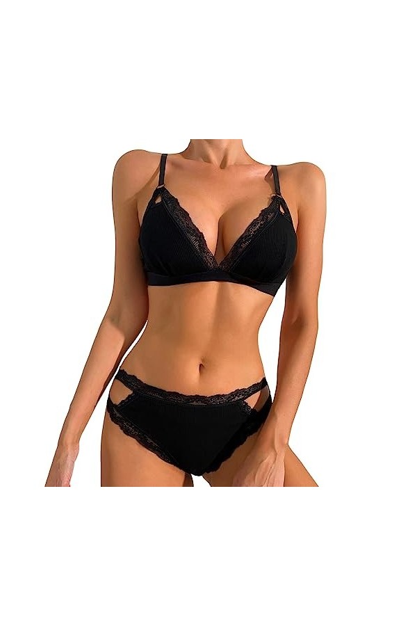 Lingerie Sexy Femme Grande Taille Brassière Ensemble de Lingerie à Armatures pour Femmes, Grande Taille Nuisette Grande Blac