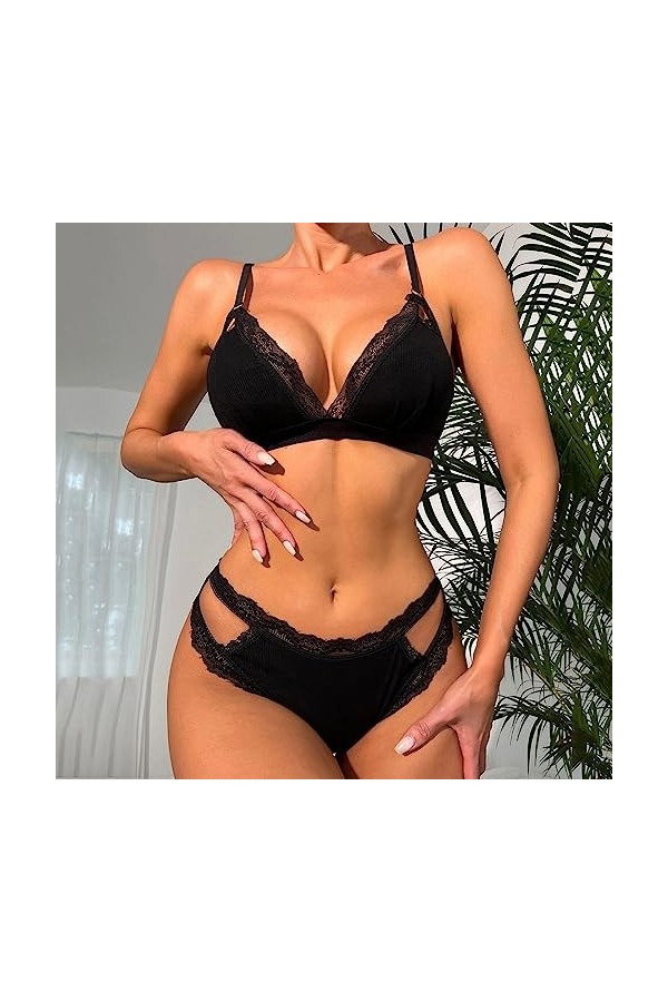 Femme Soutien Gorge de Sport Run Max Ensemble de Lingerie à Armatures pour Femmes, Grande Taille Sexy Lingerie Ouvert Black,