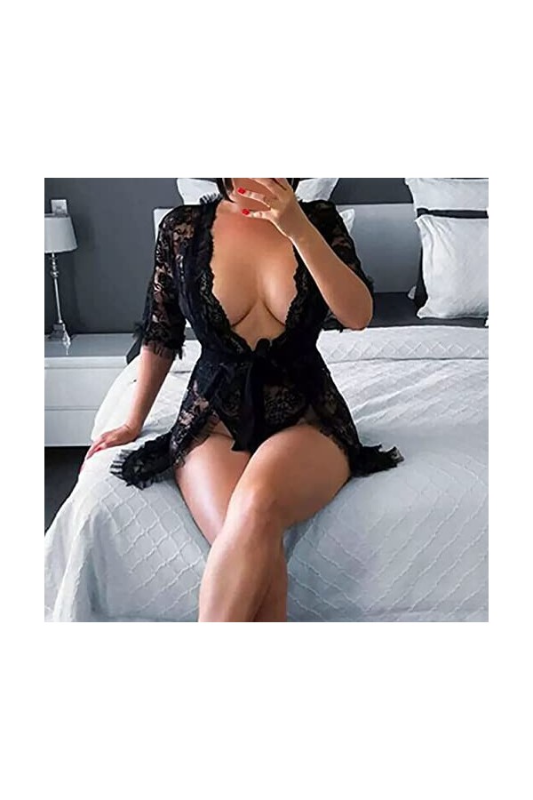 Lingerie pour Femmes Bodystocking Dentelle Sexy drôle en Sac Noir évider Les sous-vêtements féminins européens et Lingerie Er