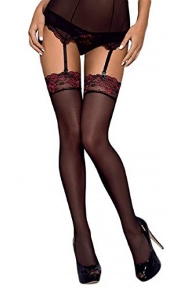 Obsessive bas pour porte-jarretelles dans une boîte, bourgogne/noir, XXL