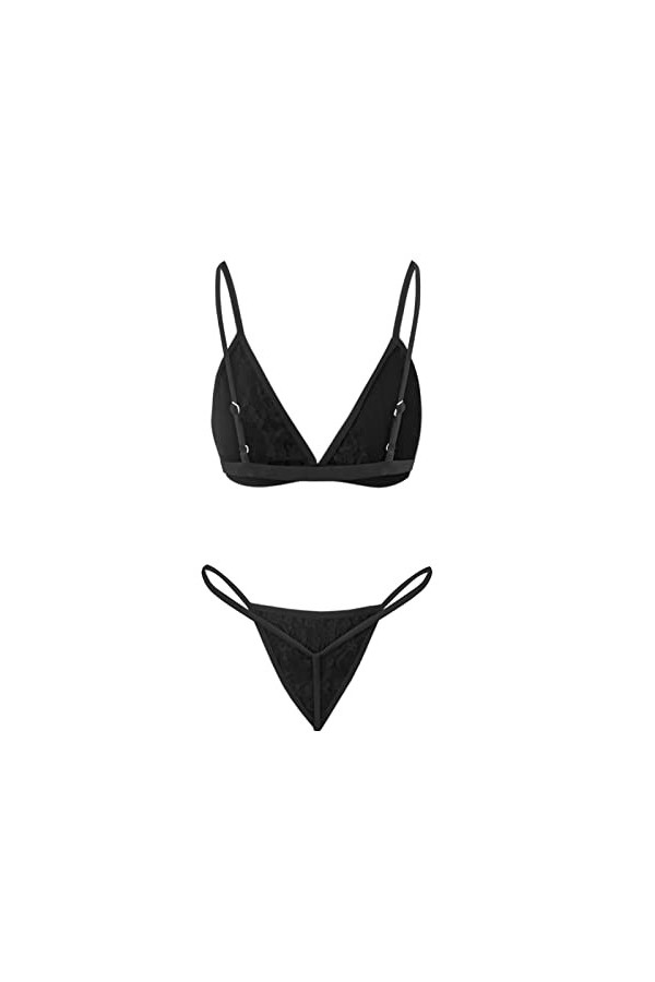 Sexy Lingerie Soutien-Gorge et Culotte Femme Ensemble à Bretelles Body String Lingerie Hommes, Noir , XXXL