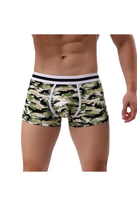 Boxer large pour homme - Décontracté - Camouflage - Solide - En coton - Confortable - Stretch - Pour homme, vert, XL