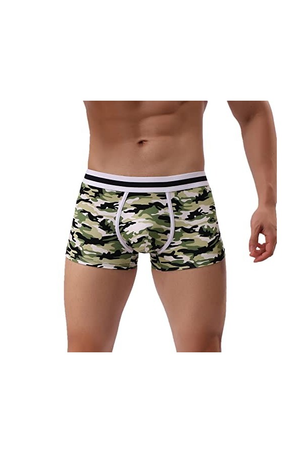 Boxer large pour homme - Décontracté - Camouflage - Solide - En coton - Confortable - Stretch - Pour homme, vert, XL