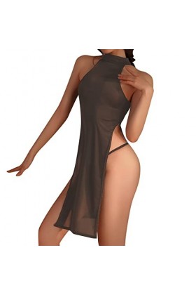 ADMAY 2023 New y29k Style Lingerie sous-vêtements Sexy pour Femmes col en Dentelle Transparente Robe Longue déshabiller Pyjam